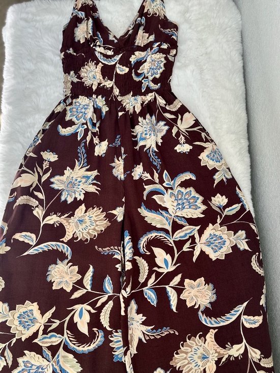 Patrons of Peace Pants - 🤎 Patrons of Peace Floral Smocked Wide-Leg Jumpsuit – Dream Brown – Size Small